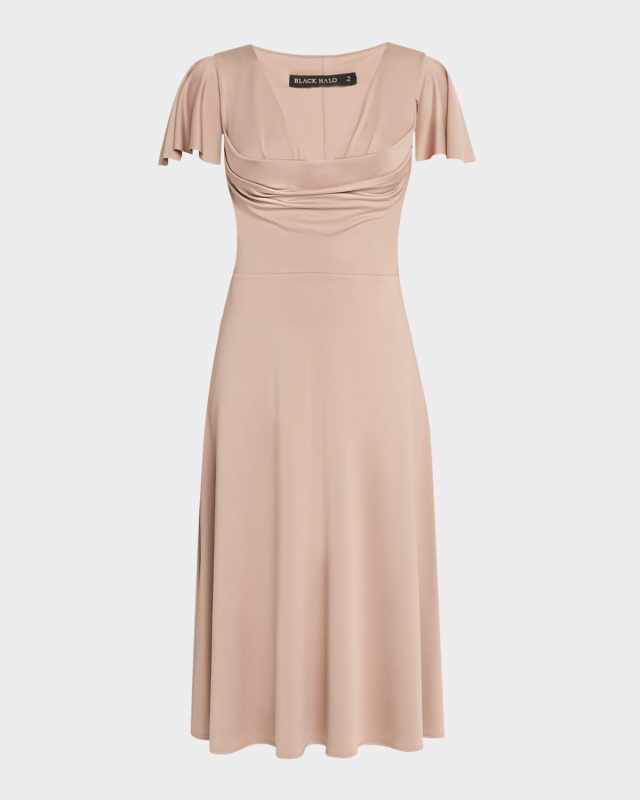 Anabela Draped Flutter-Sleeve Midi Dress